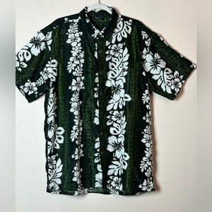 Items | Green and White Casual Button-Down Shirt Floral Print XXL
